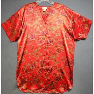 Solange Red Floral Nightgown Size 14/16‎ Satan Polyester Short Sleeve